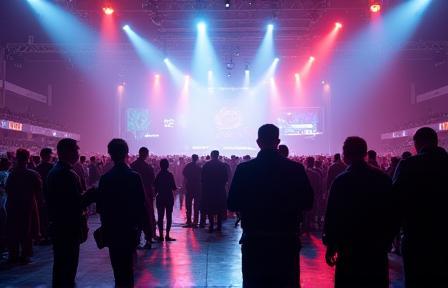 Image representing a large event venue with security personnel.