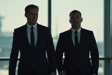 Image representing a security agent escorting an executive.