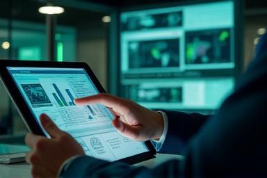 Image representing a security professional reviewing data.